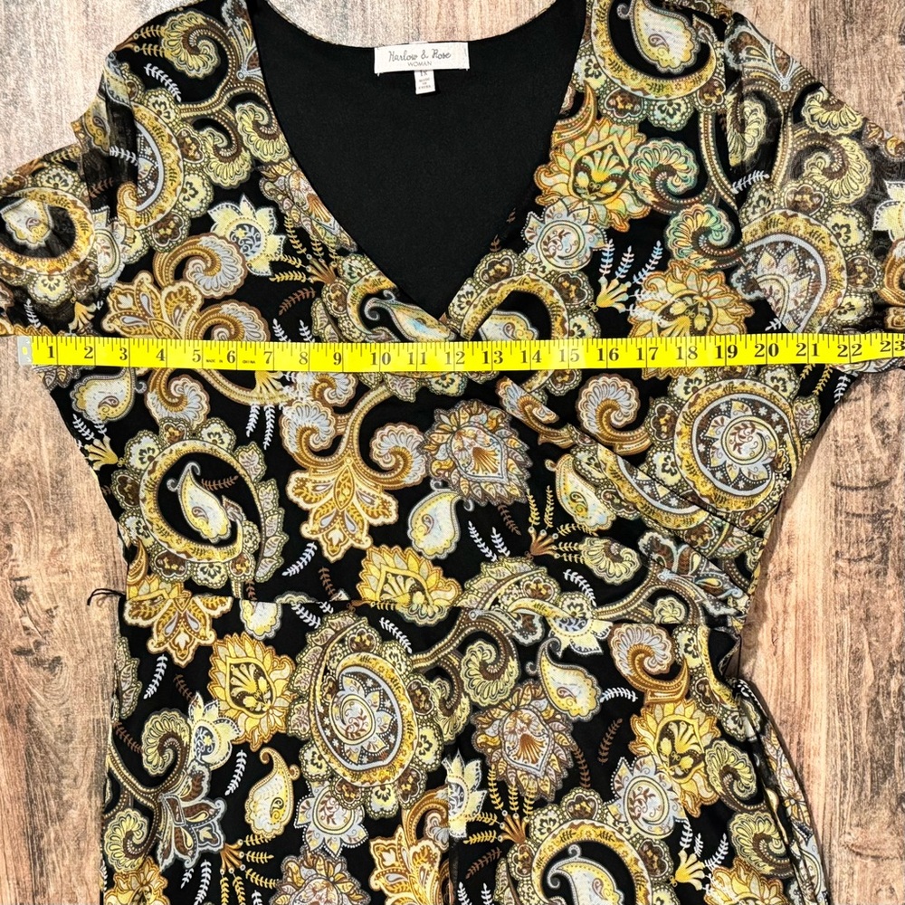 Black & Gold Paisley Faux Wrap Maxi Dress - Picture 5 of 9